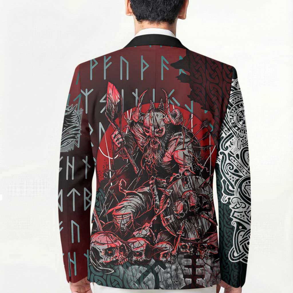 Viking Warrior Blazer with Runes and Blood Battle Scene Norse Valor Tribute - Wonder Print Shop