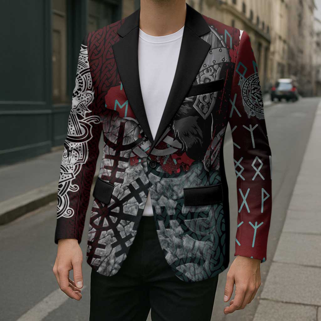 Viking Warrior Blazer with Runes and Blood Battle Scene Norse Valor Tribute - Wonder Print Shop