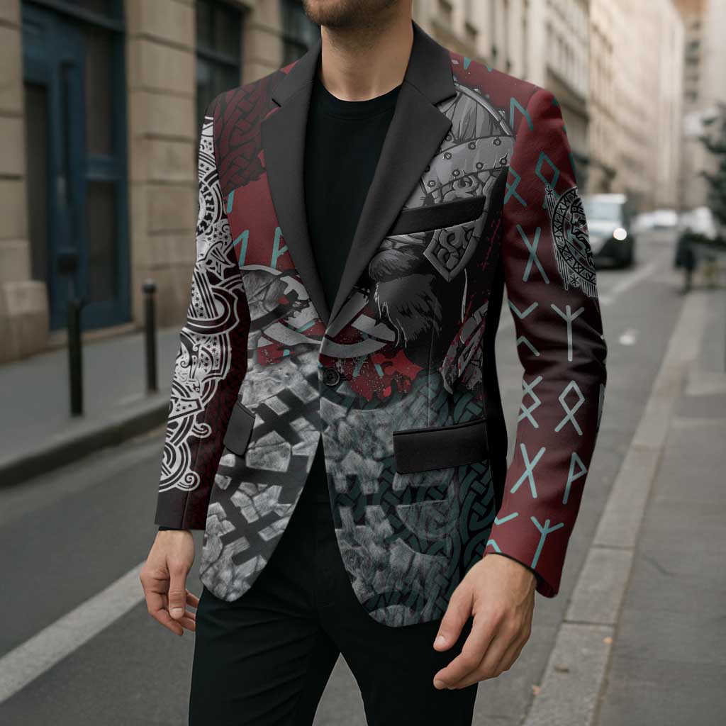 Viking Warrior Blazer with Runes and Blood Battle Scene Norse Valor Tribute - Wonder Print Shop