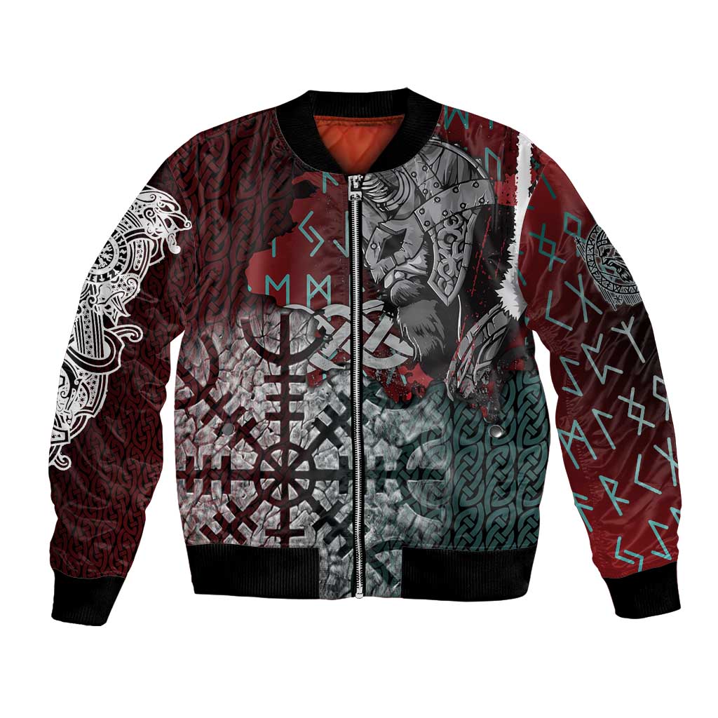Viking Warrior Bomber Jacket with Runes and Blood Battle Scene Norse Valor Tribute - Wonder Print Shop