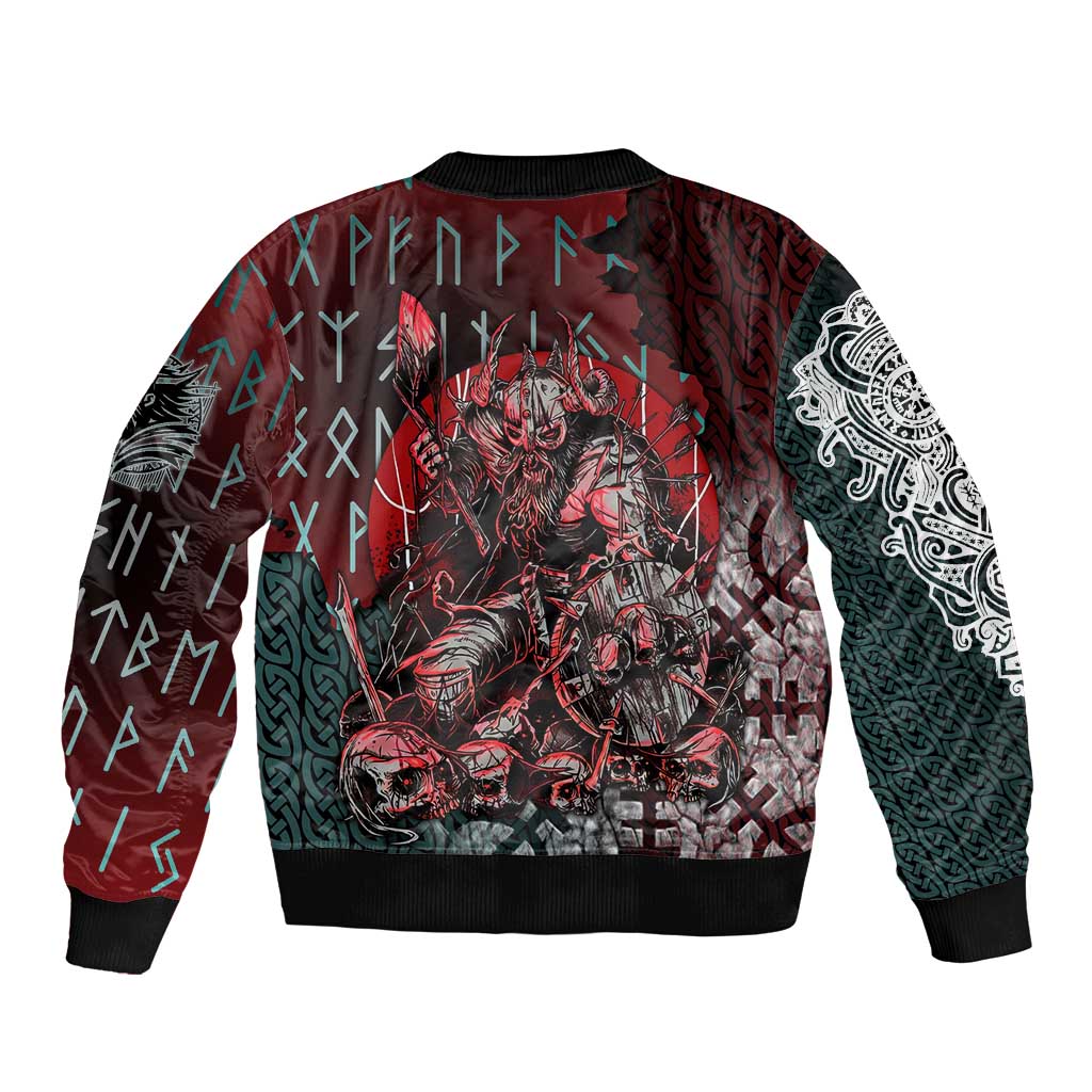 Viking Warrior Bomber Jacket with Runes and Blood Battle Scene Norse Valor Tribute - Wonder Print Shop