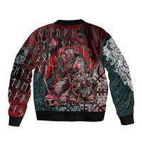 Viking Warrior Bomber Jacket with Runes and Blood Battle Scene Norse Valor Tribute - Wonder Print Shop