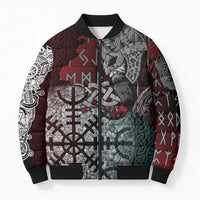 Viking Warrior Bomber Puffer Jacket with Runes and Blood Battle Scene Norse Valor Tribute - Wonder Print Shop