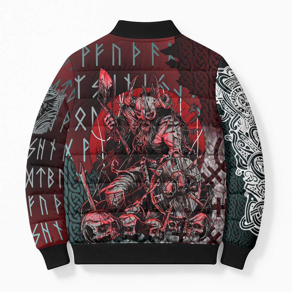 Viking Warrior Bomber Puffer Jacket with Runes and Blood Battle Scene Norse Valor Tribute - Wonder Print Shop