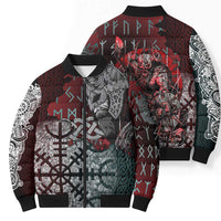 Viking Warrior Bomber Puffer Jacket with Runes and Blood Battle Scene Norse Valor Tribute - Wonder Print Shop