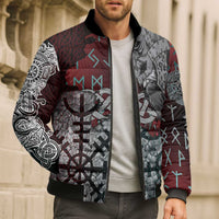 Viking Warrior Bomber Puffer Jacket with Runes and Blood Battle Scene Norse Valor Tribute - Wonder Print Shop