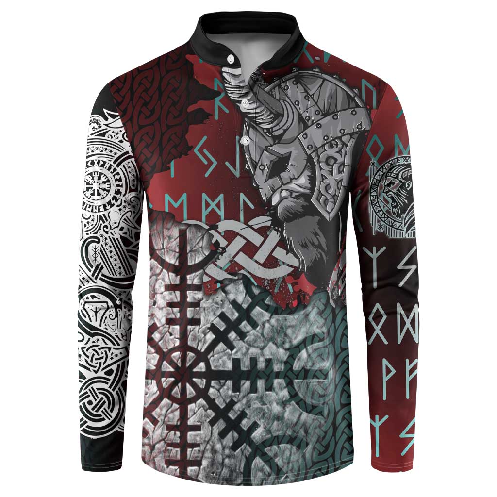 Viking Warrior Button Sweatshirt with Runes and Blood Battle Scene Norse Valor Tribute - Wonder Print Shop
