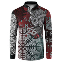 Viking Warrior Button Sweatshirt with Runes and Blood Battle Scene Norse Valor Tribute - Wonder Print Shop