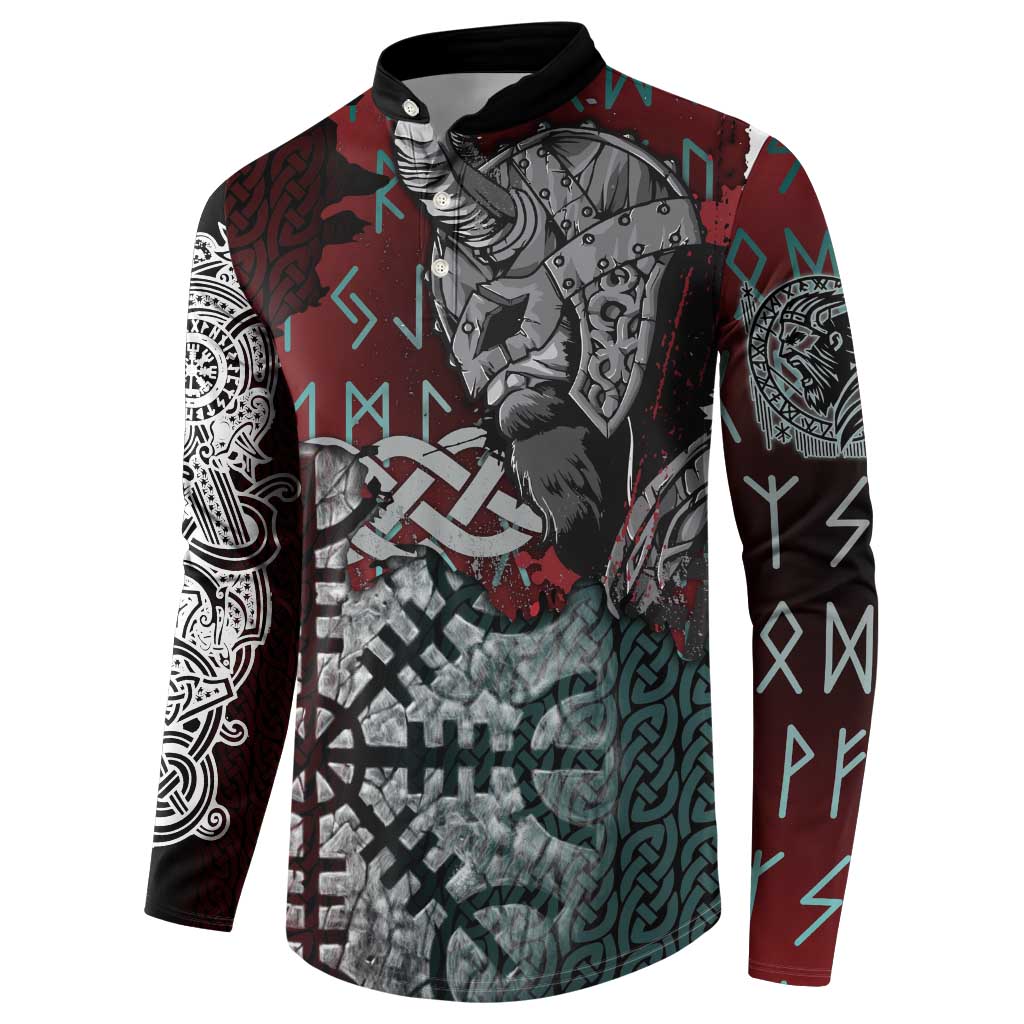 Viking Warrior Button Sweatshirt with Runes and Blood Battle Scene Norse Valor Tribute - Wonder Print Shop