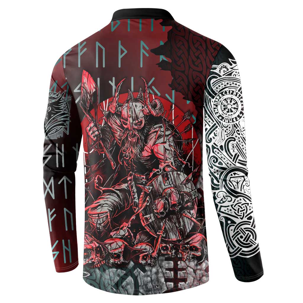 Viking Warrior Button Sweatshirt with Runes and Blood Battle Scene Norse Valor Tribute - Wonder Print Shop