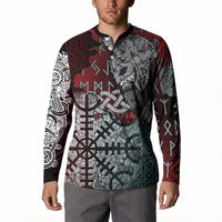 Viking Warrior Button Sweatshirt with Runes and Blood Battle Scene Norse Valor Tribute - Wonder Print Shop