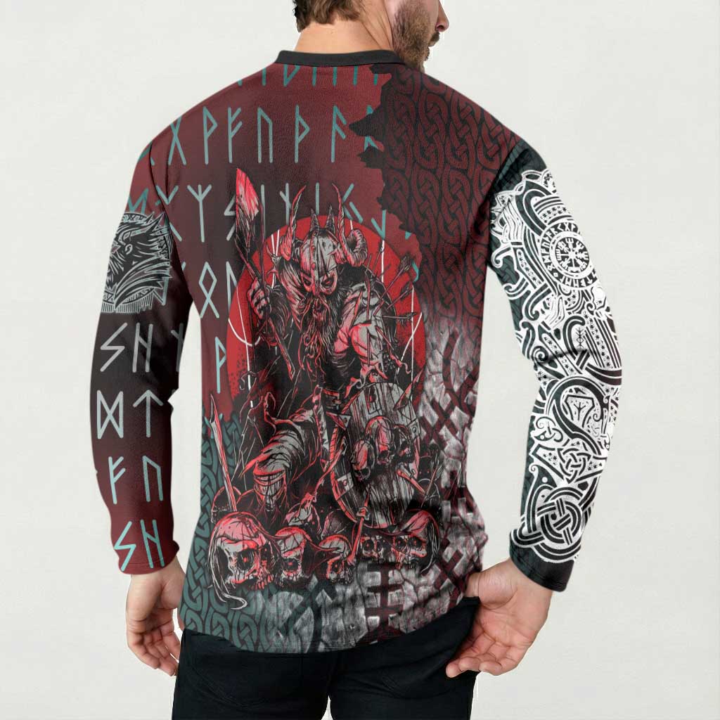 Viking Warrior Button Sweatshirt with Runes and Blood Battle Scene Norse Valor Tribute - Wonder Print Shop
