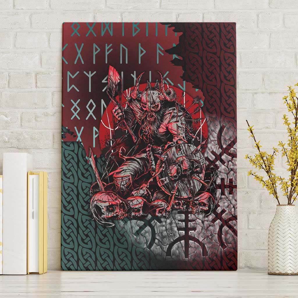 Viking Warrior Canvas Wall Art with Runes and Blood Battle Scene Norse Valor Tribute - Wonder Print Shop