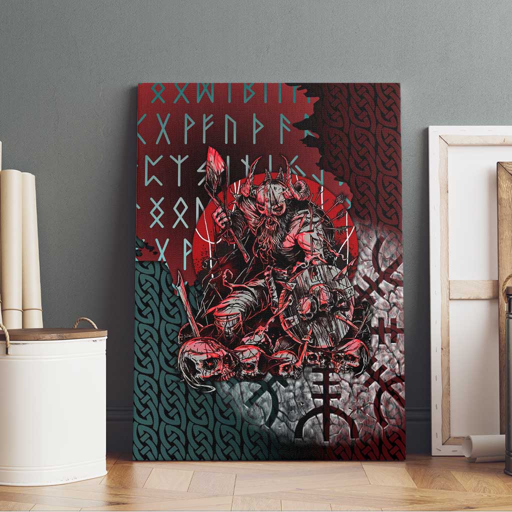 Viking Warrior Canvas Wall Art with Runes and Blood Battle Scene Norse Valor Tribute - Wonder Print Shop