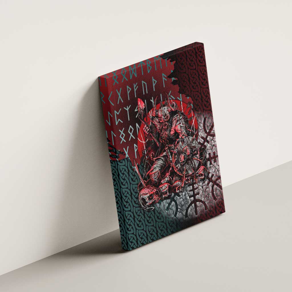 Viking Warrior Canvas Wall Art with Runes and Blood Battle Scene Norse Valor Tribute - Wonder Print Shop