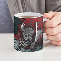 Viking Warrior Ceramic Mug with Runes and Blood Battle Scene Norse Valor Tribute - Wonder Print Shop