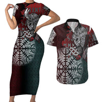 Viking Warrior Couples Matching Short Sleeve Bodycon Dress and Hawaiian Shirt with Runes and Blood Battle Scene Norse Valor Tribute - Wonder Print Shop