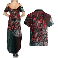 Viking Warrior Couples Matching Summer Maxi Dress and Hawaiian Shirt with Runes and Blood Battle Scene Norse Valor Tribute - Wonder Print Shop
