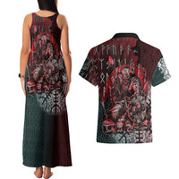 Viking Warrior Couples Matching Tank Maxi Dress and Hawaiian Shirt with Runes and Blood Battle Scene Norse Valor Tribute - Wonder Print Shop
