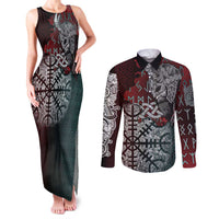 Viking Warrior Couples Matching Tank Maxi Dress and Long Sleeve Button Shirt with Runes and Blood Battle Scene Norse Valor Tribute - Wonder Print Shop