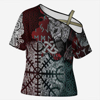 Viking Warrior Cross Shoulder Shirt with Runes and Blood Battle Scene Norse Valor Tribute - Wonder Print Shop