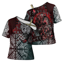 Viking Warrior Cross Shoulder Shirt with Runes and Blood Battle Scene Norse Valor Tribute - Wonder Print Shop