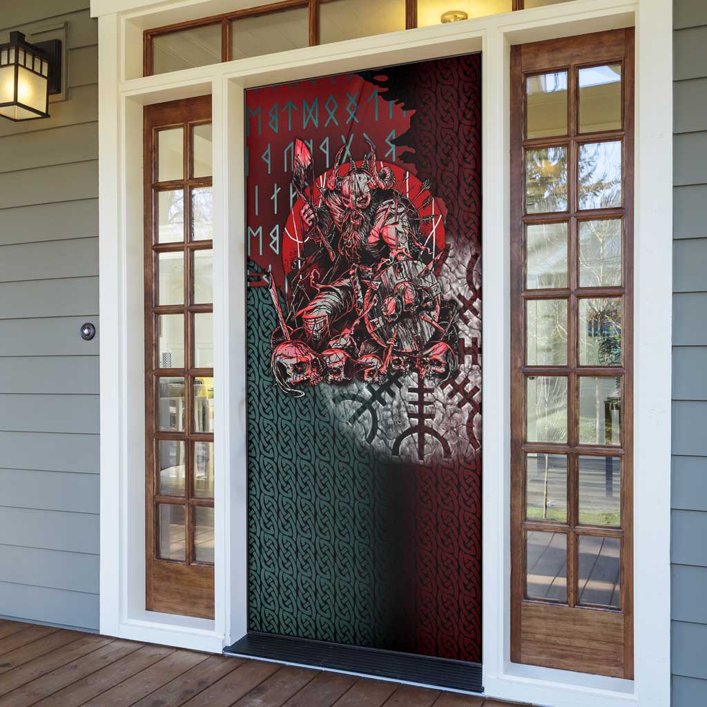 Viking Warrior Door Cover with Runes and Blood Battle Scene Norse Valor Tribute - Wonder Print Shop