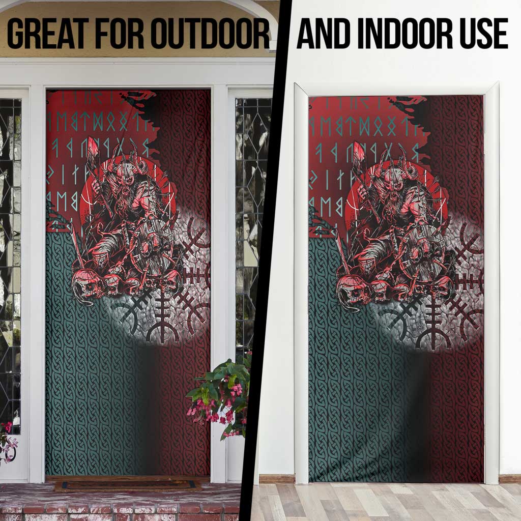 Viking Warrior Door Cover with Runes and Blood Battle Scene Norse Valor Tribute - Wonder Print Shop