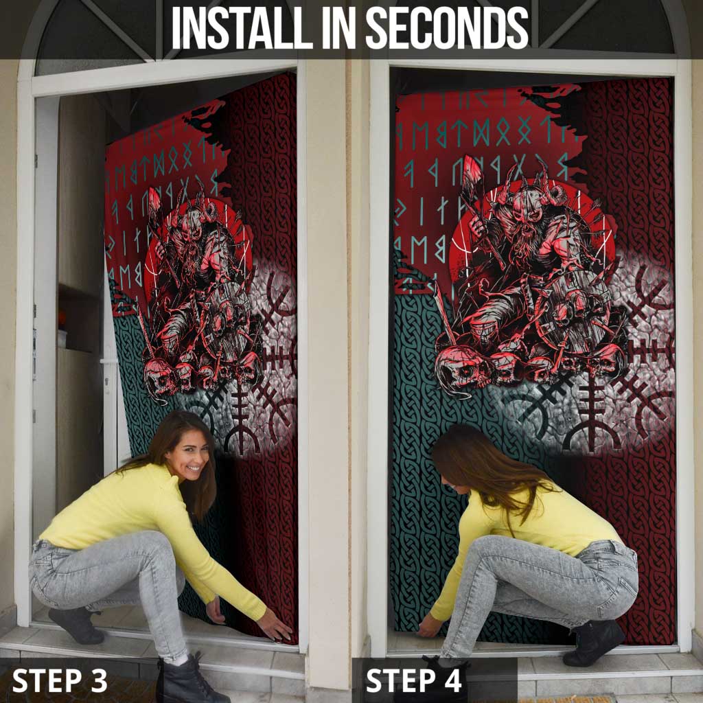Viking Warrior Door Cover with Runes and Blood Battle Scene Norse Valor Tribute - Wonder Print Shop