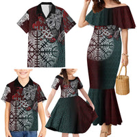 Viking Warrior Family Matching Mermaid Dress and Hawaiian Shirt with Runes and Blood Battle Scene Norse Valor Tribute - Wonder Print Shop