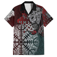 Viking Warrior Family Matching Off The Shoulder Long Sleeve Dress and Hawaiian Shirt with Runes and Blood Battle Scene Norse Valor Tribute - Wonder Print Shop