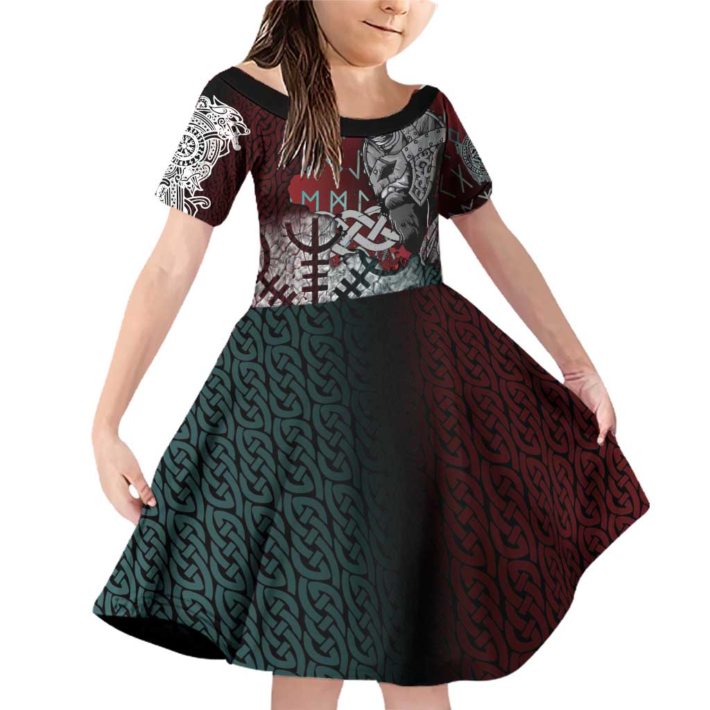 Viking Warrior Family Matching Off Shoulder Short Dress and Hawaiian Shirt with Runes and Blood Battle Scene Norse Valor Tribute - Wonder Print Shop