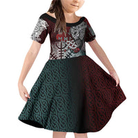 Viking Warrior Family Matching Off Shoulder Short Dress and Hawaiian Shirt with Runes and Blood Battle Scene Norse Valor Tribute - Wonder Print Shop