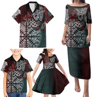 Viking Warrior Family Matching Puletasi and Hawaiian Shirt with Runes and Blood Battle Scene Norse Valor Tribute - Wonder Print Shop