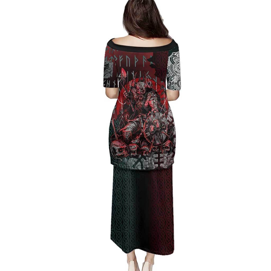 Viking Warrior Family Matching Puletasi and Hawaiian Shirt with Runes and Blood Battle Scene Norse Valor Tribute - Wonder Print Shop
