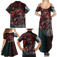 Viking Warrior Family Matching Summer Maxi Dress and Hawaiian Shirt with Runes and Blood Battle Scene Norse Valor Tribute - Wonder Print Shop