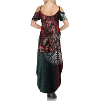Viking Warrior Family Matching Summer Maxi Dress and Hawaiian Shirt with Runes and Blood Battle Scene Norse Valor Tribute - Wonder Print Shop