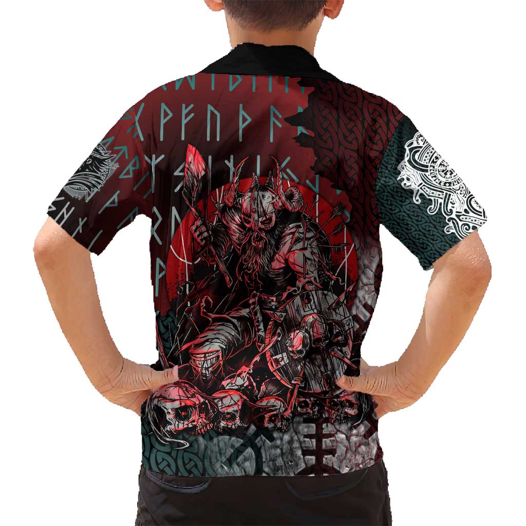 Viking Warrior Family Matching Tank Maxi Dress and Hawaiian Shirt with Runes and Blood Battle Scene Norse Valor Tribute - Wonder Print Shop