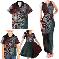 Viking Warrior Family Matching Tank Maxi Dress and Hawaiian Shirt with Runes and Blood Battle Scene Norse Valor Tribute - Wonder Print Shop
