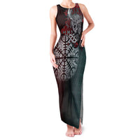 Viking Warrior Family Matching Tank Maxi Dress and Hawaiian Shirt with Runes and Blood Battle Scene Norse Valor Tribute - Wonder Print Shop