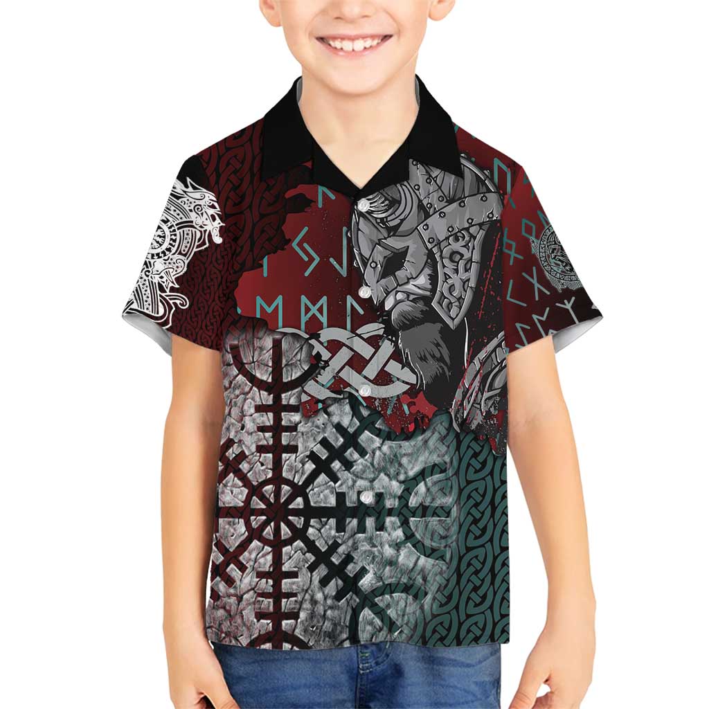 Viking Warrior Family Matching Tank Maxi Dress and Hawaiian Shirt with Runes and Blood Battle Scene Norse Valor Tribute - Wonder Print Shop