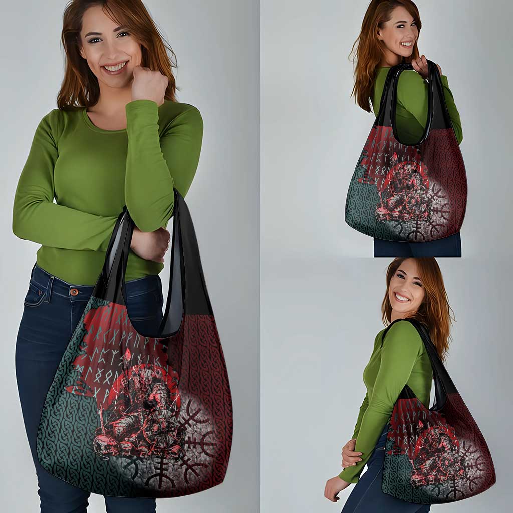 Viking Warrior Grocery Bag with Runes and Blood Battle Scene Norse Valor Tribute - Wonder Print Shop