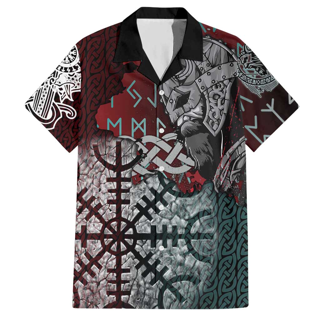 Viking Warrior Hawaiian Shirt with Runes and Blood Battle Scene Norse Valor Tribute - Wonder Print Shop
