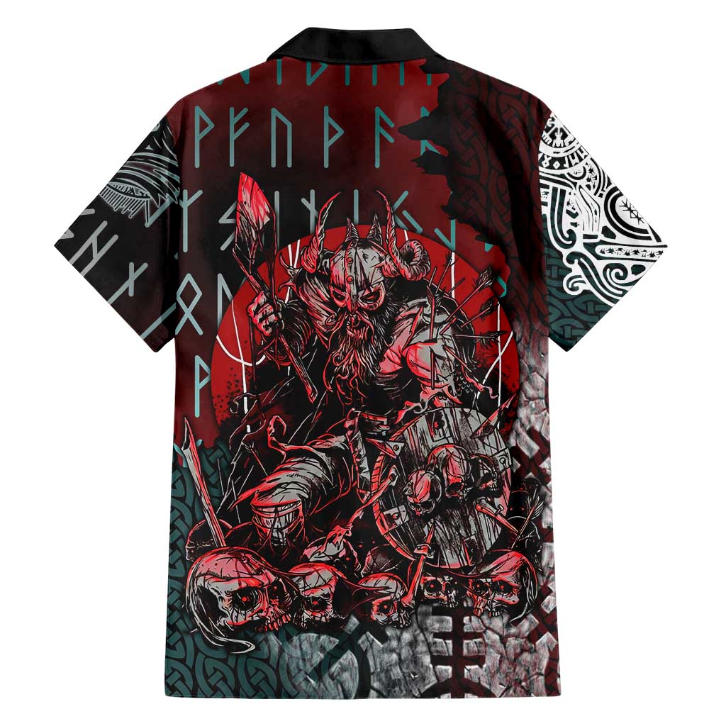 Viking Warrior Hawaiian Shirt with Runes and Blood Battle Scene Norse Valor Tribute - Wonder Print Shop