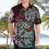 Viking Warrior Hawaiian Shirt with Runes and Blood Battle Scene Norse Valor Tribute - Wonder Print Shop