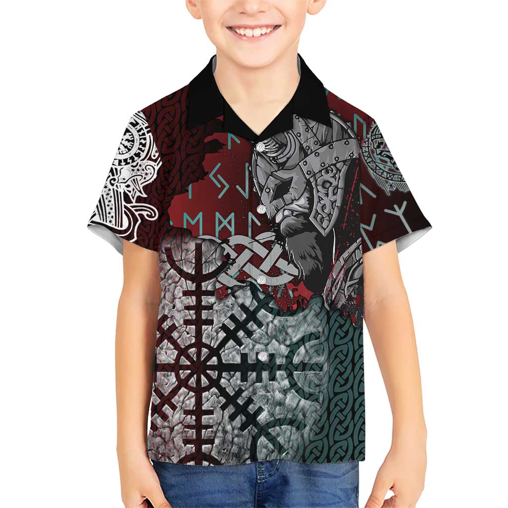 Viking Warrior Hawaiian Shirt with Runes and Blood Battle Scene Norse Valor Tribute - Wonder Print Shop
