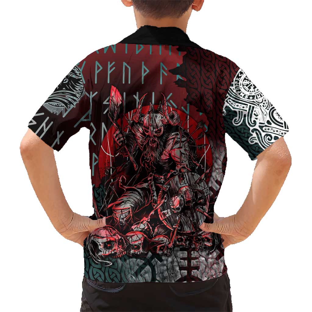Viking Warrior Hawaiian Shirt with Runes and Blood Battle Scene Norse Valor Tribute - Wonder Print Shop