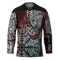 Viking Warrior Hockey Jersey with Runes and Blood Battle Scene Norse Valor Tribute - Wonder Print Shop