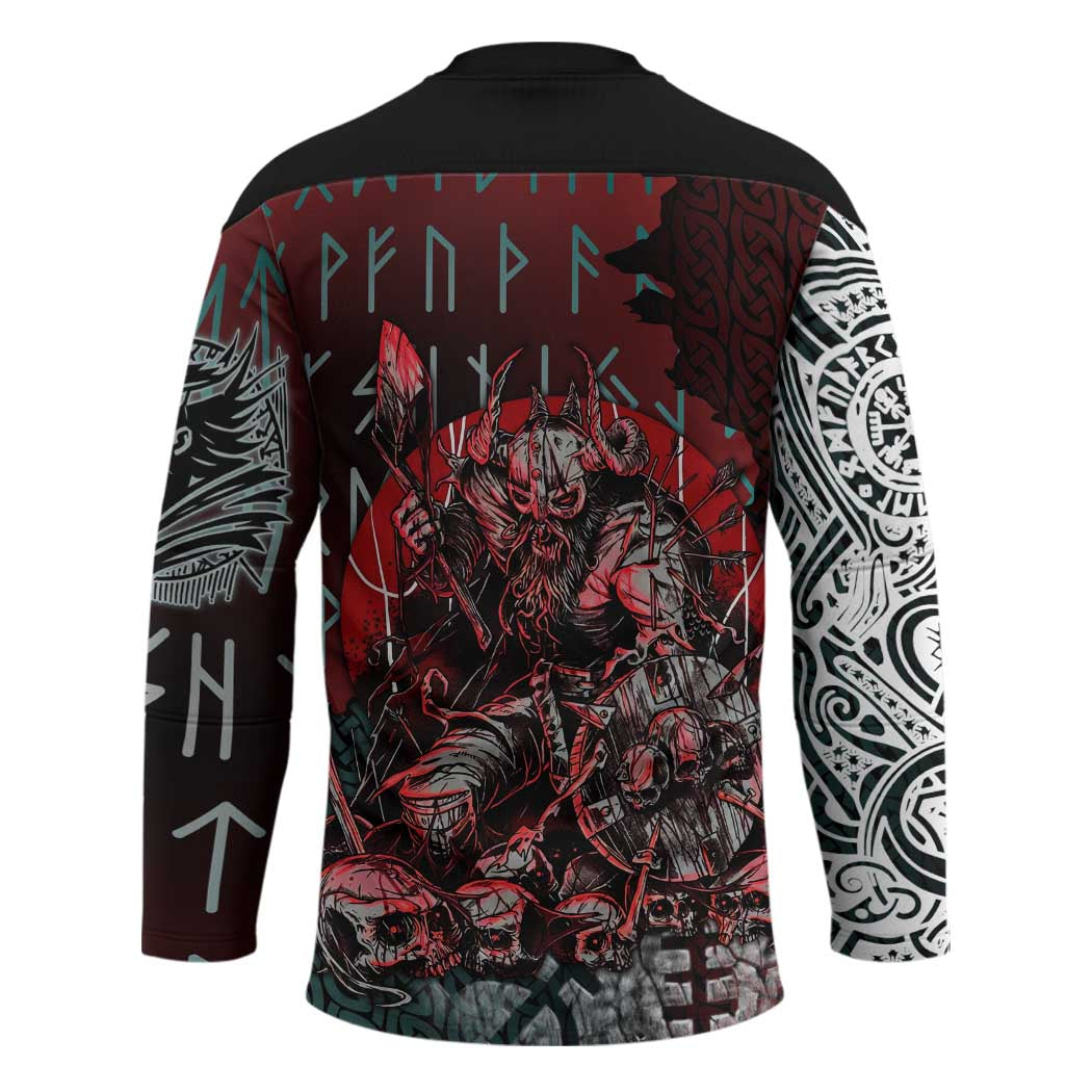 Viking Warrior Hockey Jersey with Runes and Blood Battle Scene Norse Valor Tribute - Wonder Print Shop