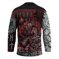 Viking Warrior Hockey Jersey with Runes and Blood Battle Scene Norse Valor Tribute - Wonder Print Shop